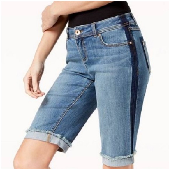 INC Contrast-Trim Cuffed Bermuda Denim Shorts 8 - Picture 1 of 9